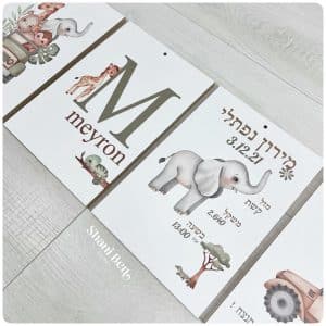 סט 4 תמונות תעודת לידה ספארי בנים